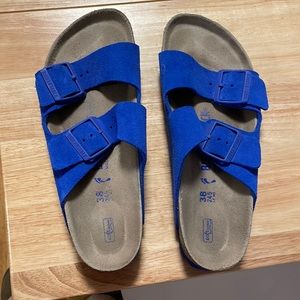 Blue suede Birkenstocks